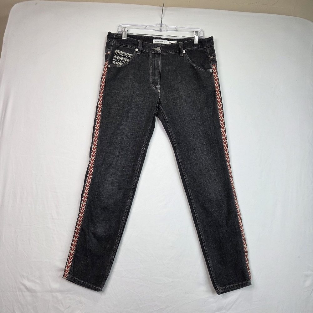 Isabel Marant Etoile Straight Leg Jeans Side Stripe Buckle Waist 40